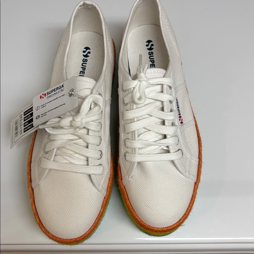NWT Superga White Sneakers with Rainbow Sole - Size 8